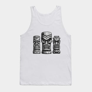 Three Tiki Statues - Freaky Tiki Time Tank Top